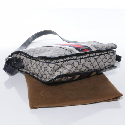 Gucci GG Plus Monogram Vintage Web Large Flap Messenger Bag Beige Navy Blue 4 of 8