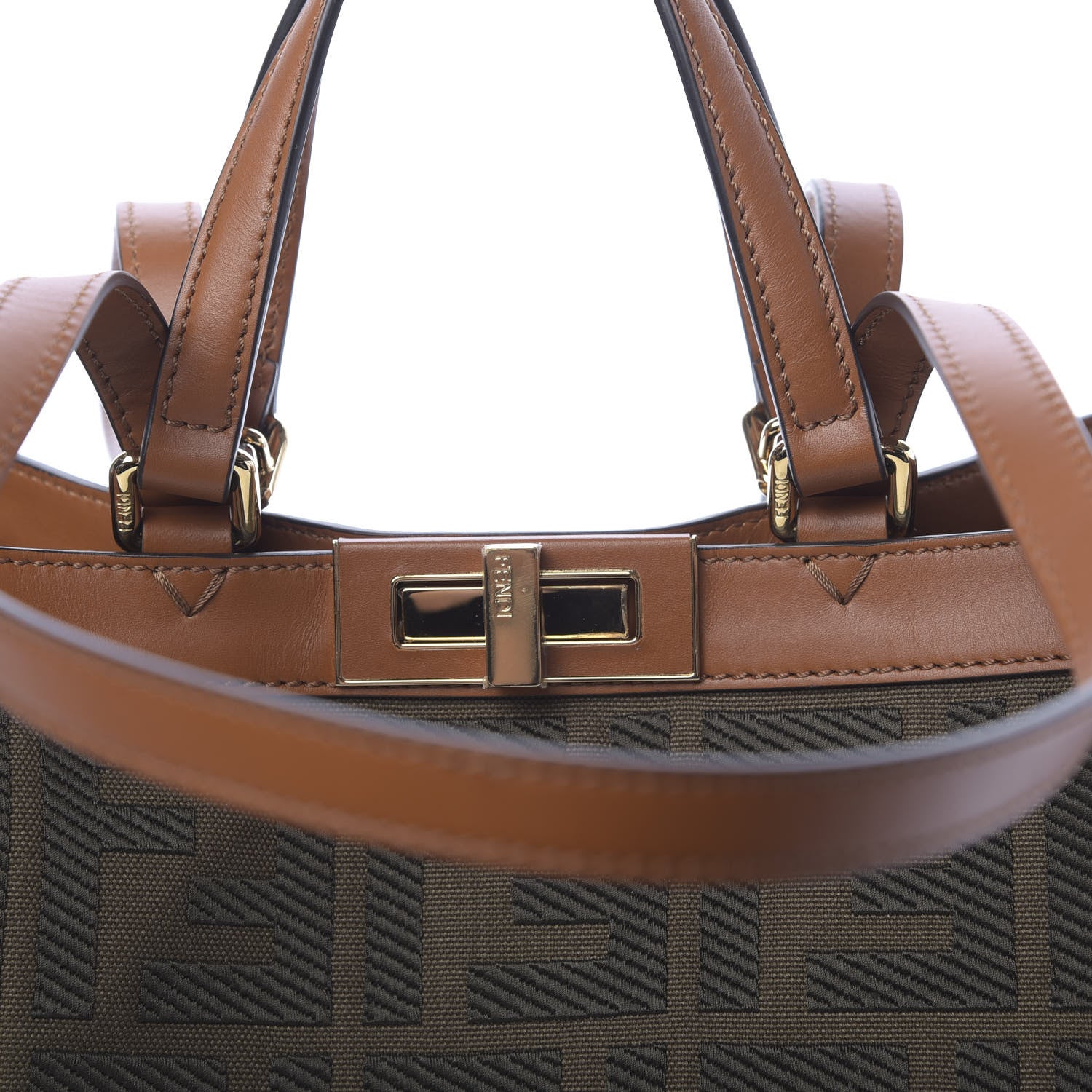 Fendi Canvas Vitello King FF Embroidered Medium Peekaboo X-Tote Amazzonia Cuoio 10 of 12