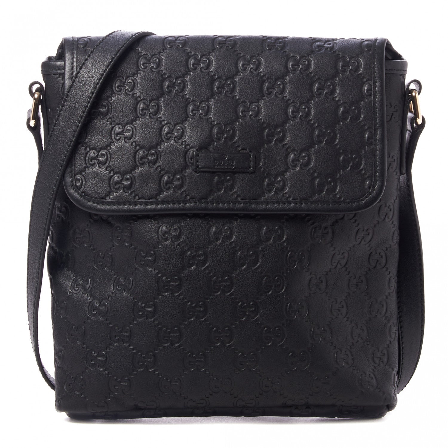 Gucci Guccissima Small Flap Messenger Bag Black 1 of 10
