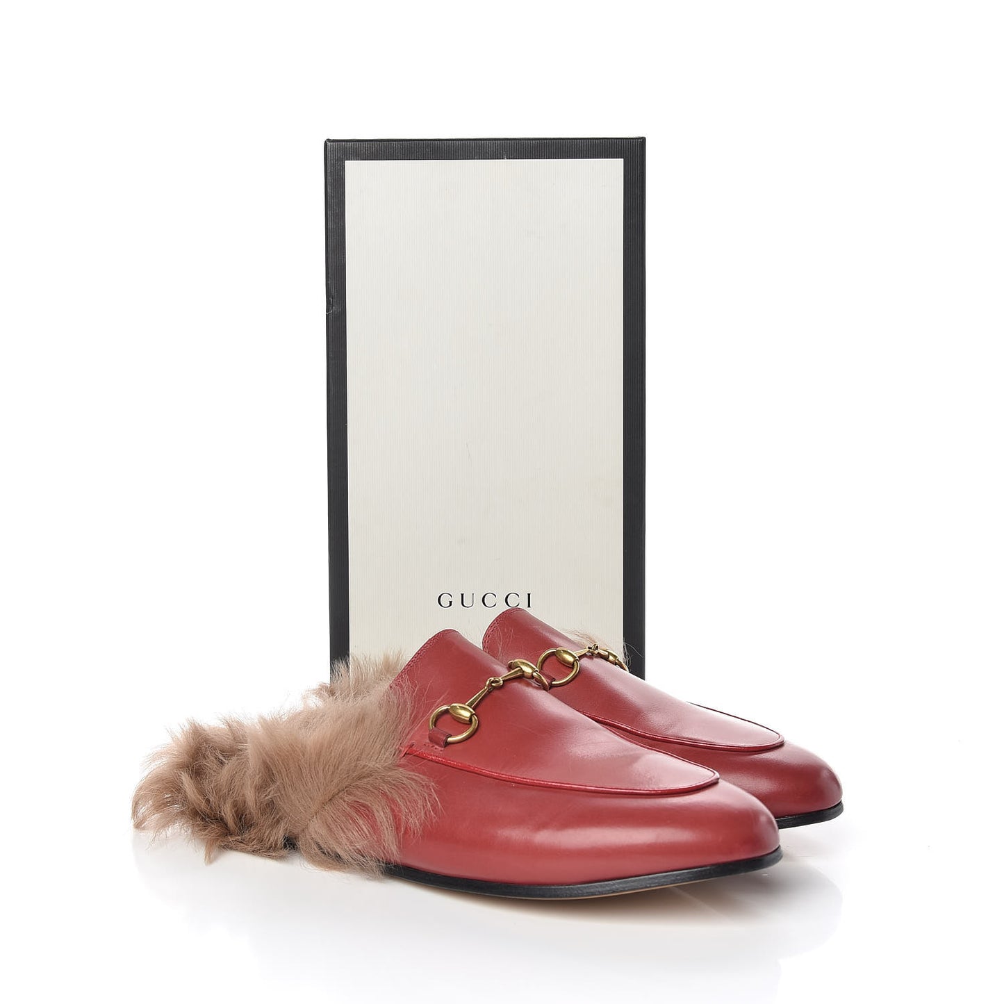 Betis Glamour Calfskin Fur Womens Princetown Slippers 39.5 Hibiscus Red Naturale