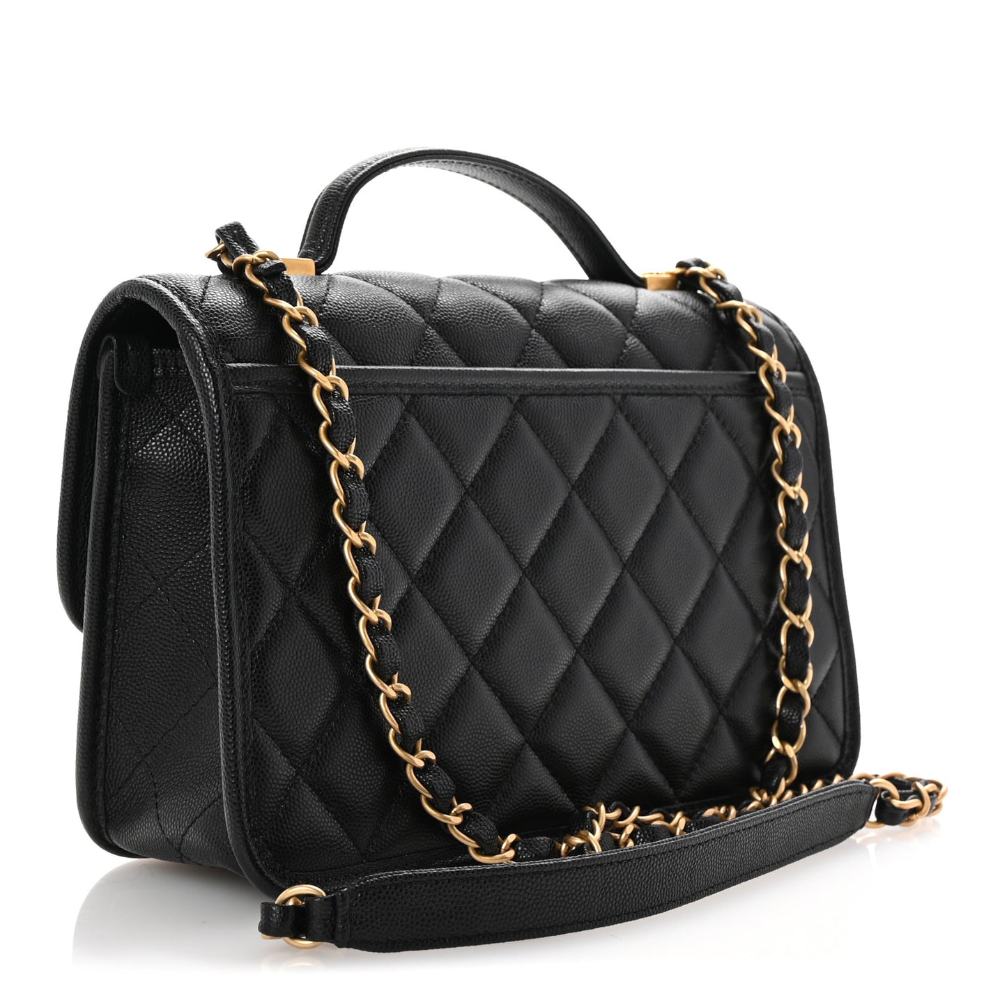 Caviar Quilted School Memory Small Top Handle Flap Black