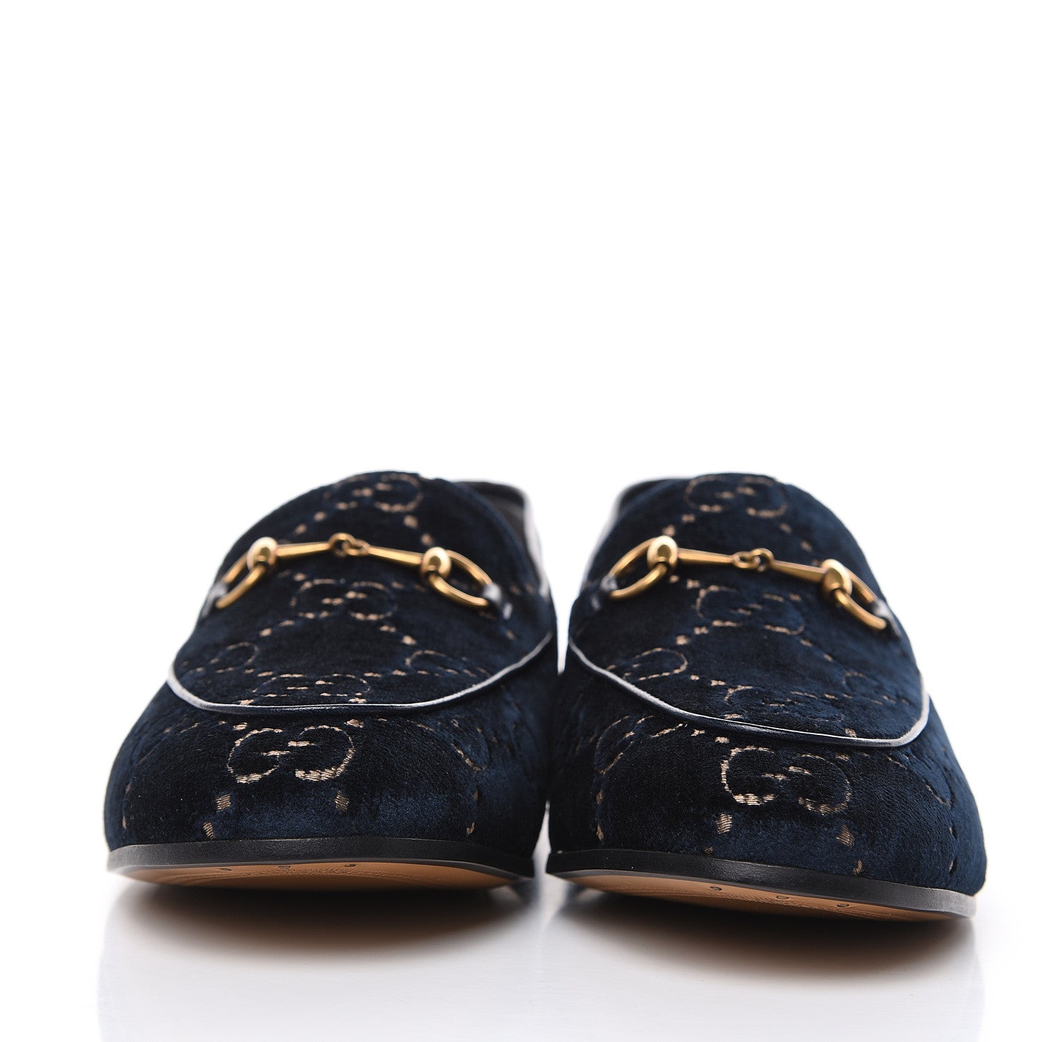 Gucci Velvet GG Monogram Horsebit Womens Jordaan Loafers 42 Blue Beige 2 of 9
