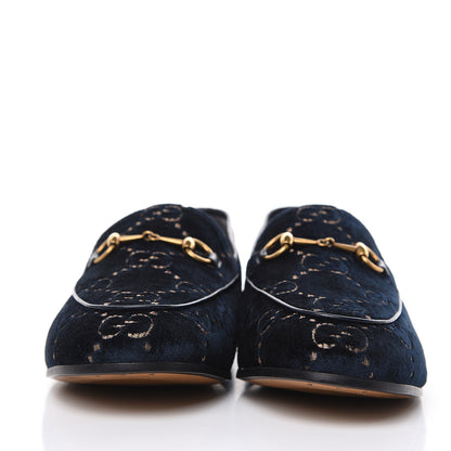 Gucci Velvet GG Monogram Horsebit Womens Jordaan Loafers 42 Blue Beige 2 of 9