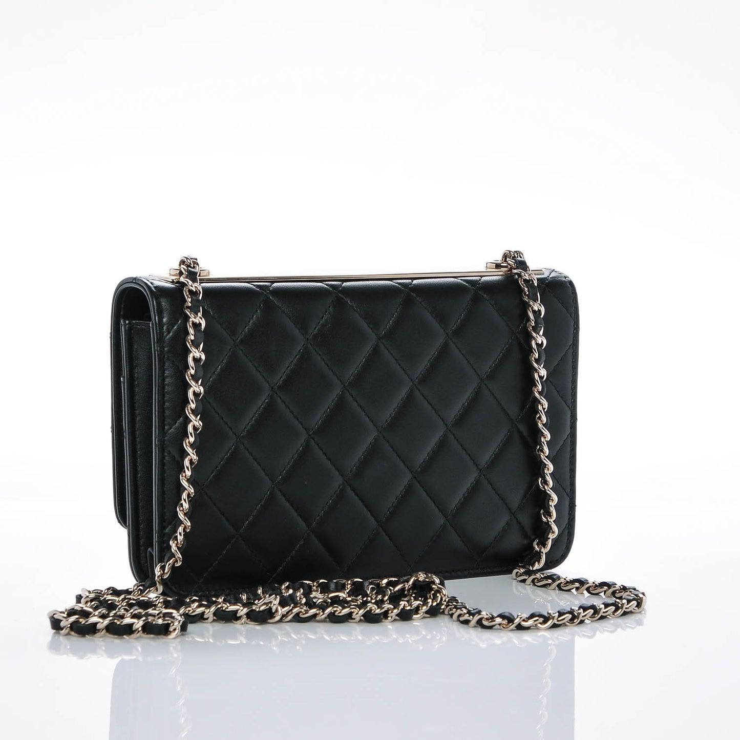 Lambskin Quilted Trendy CC Wallet On Chain WOC Black