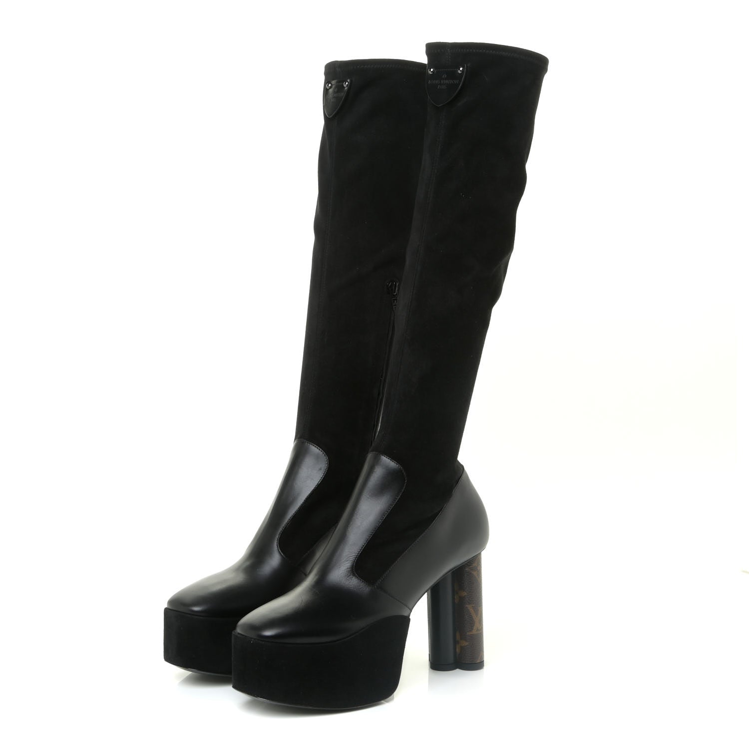 Louis Vuitton Suede Calfskin Monogram Podium Platform Thigh Boots 37.5 Black 3 of 17