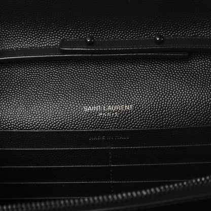 Saint Laurent Grain De Poudre Matelasse Chevron Monogram Monochrome Chain Wallet Black 6 of 8