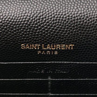Saint Laurent Grain De Poudre Matelasse Chevron Monogram Envelope Chain Wallet Black 6 of 12