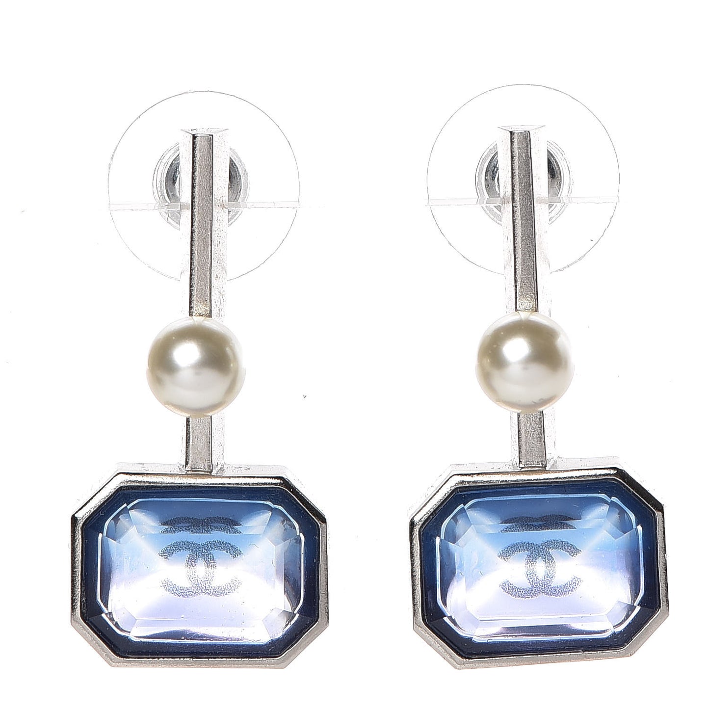 Resin Pearl Drop Earrings Blue