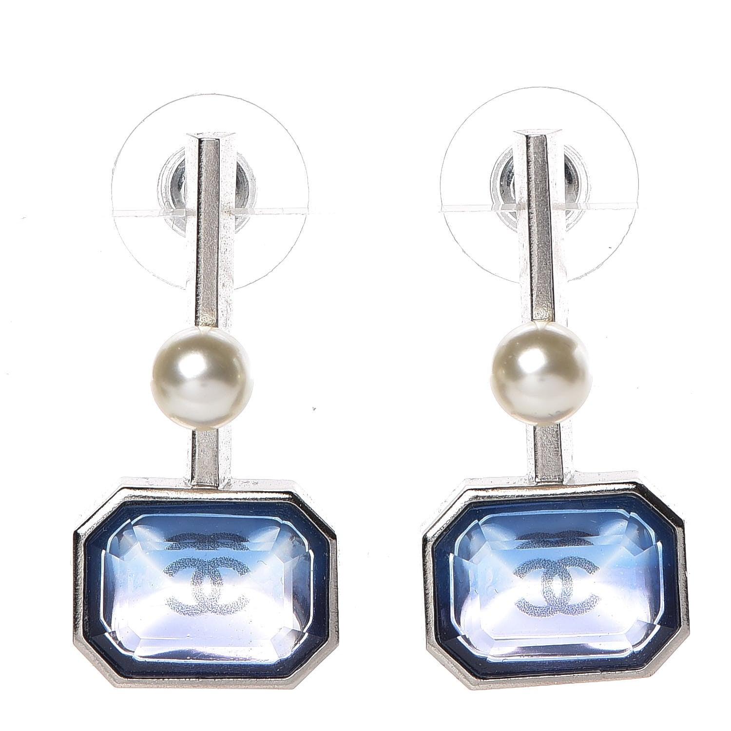 Chanel Resin Pearl Drop Earrings Blue 1 of 5