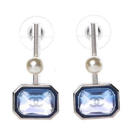 Chanel Resin Pearl Drop Earrings Blue 1 of 5