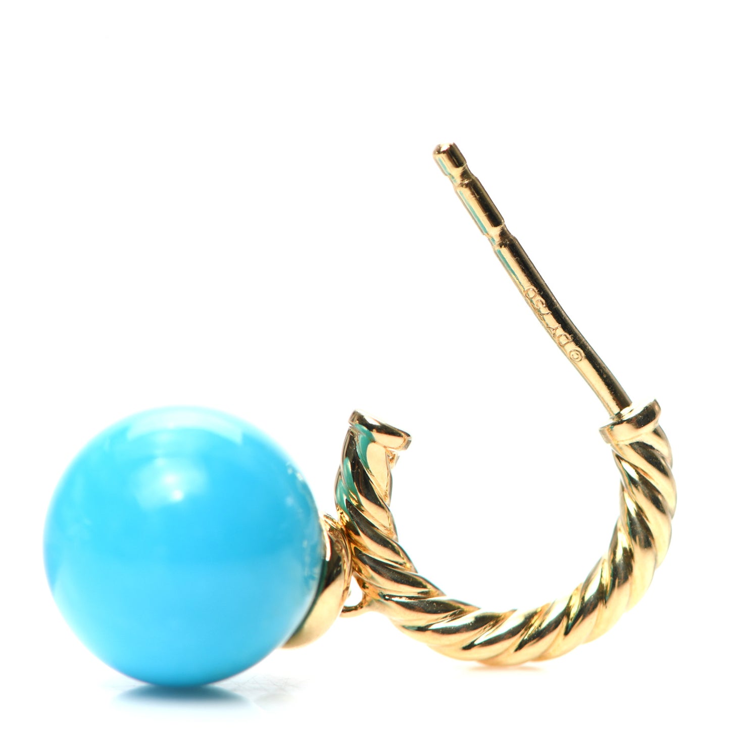 18K Yellow Gold Turquoise 9mm Solari Hoop Earrings