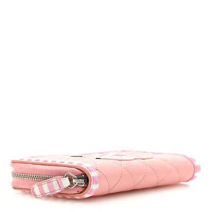 Chanel Caviar Quilted Medium Stripe Filigree Zip Around Wallet Pink White 4 of 8