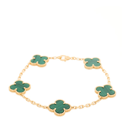 Van Cleef & Arpels 18K Yellow Gold Malachite 5 Motifs Vintage Alhambra Bracelet 1 of 5