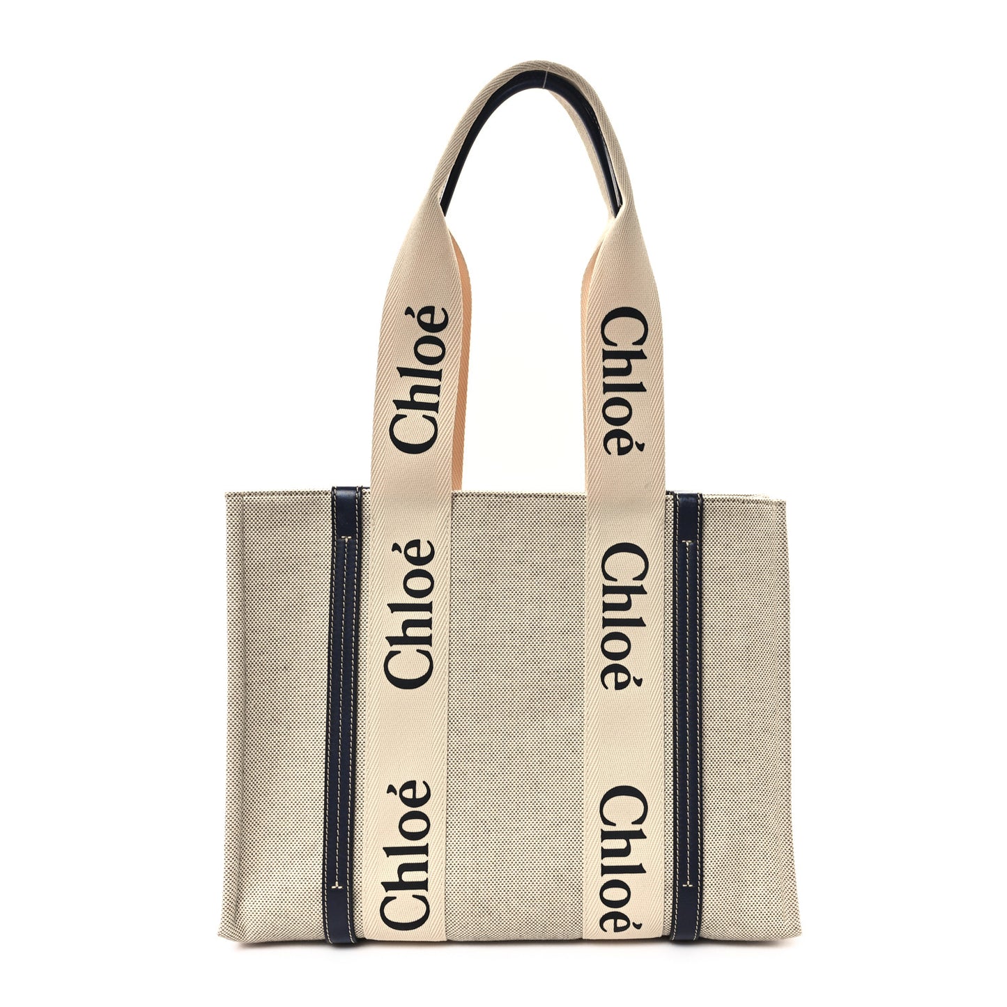 Linen Calfskin Medium Woody Ribbon Tote White Blue