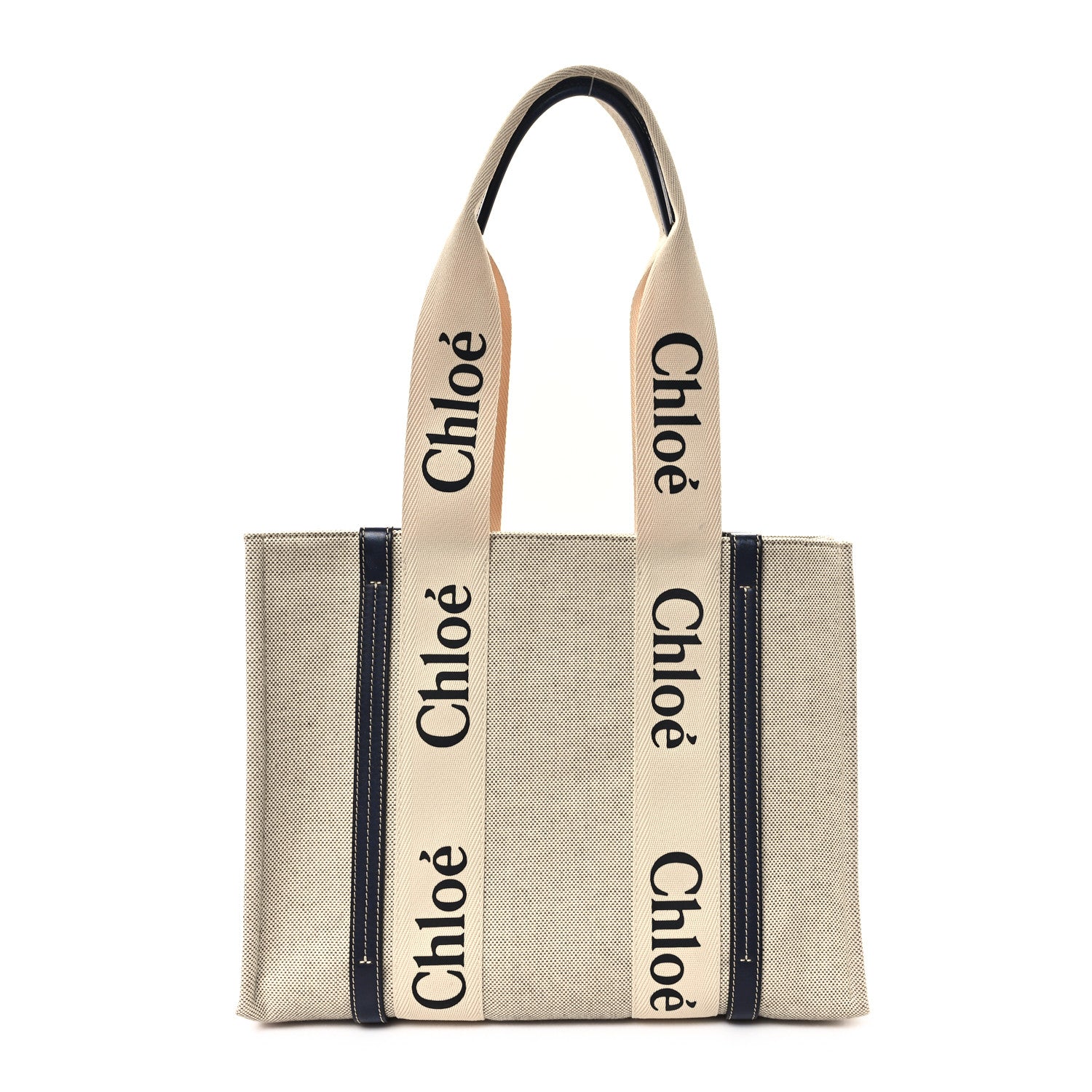 Chloe Linen Calfskin Medium Woody Ribbon Tote White Blue 1 of 11