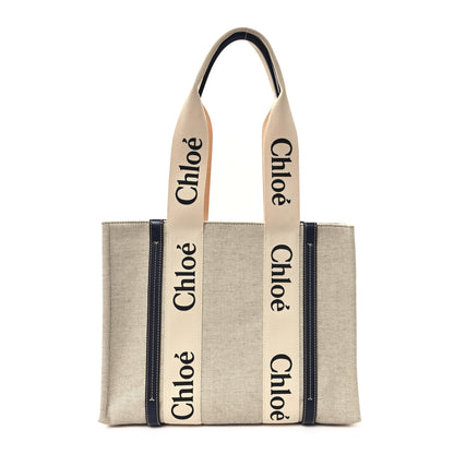 Chloe Linen Calfskin Medium Woody Ribbon Tote White Blue 1 of 11