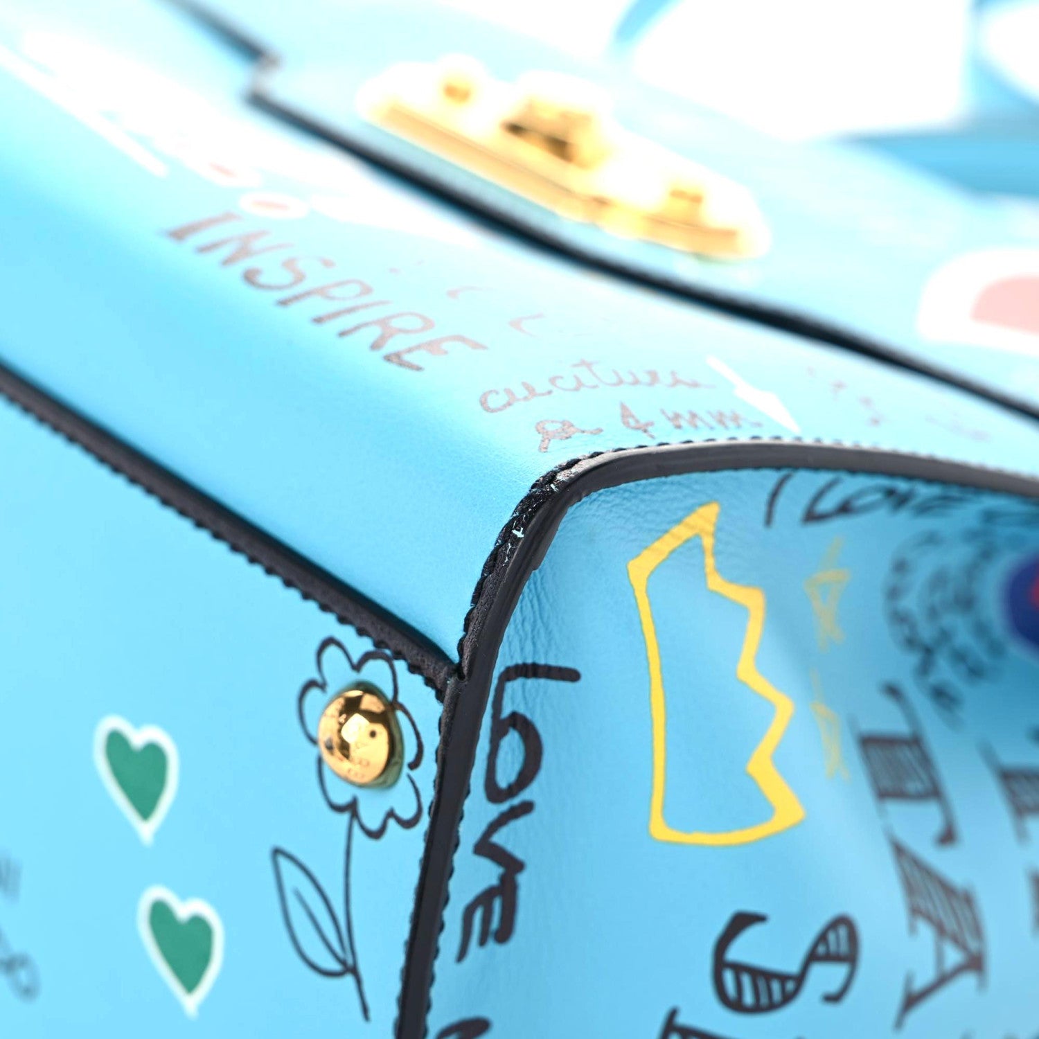 Dolce & Gabbana Calfskin Graffiti Printed Welcome Satchel Blue Black 6 of 14