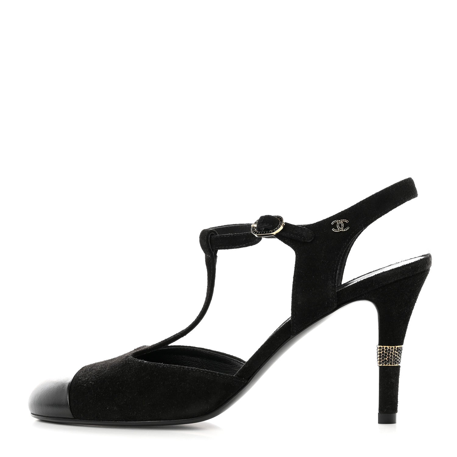 Chanel Suede Lambskin Cap Toe Crystal Slingback Pumps 40 Black 1 of 11