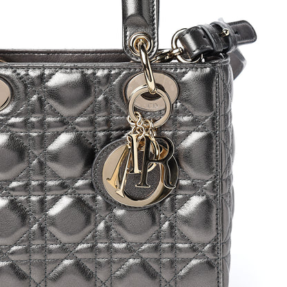 Christian Dior Metallic Grained Calfskin Cannage Small Lady Dior Gunmetal 9 of 10