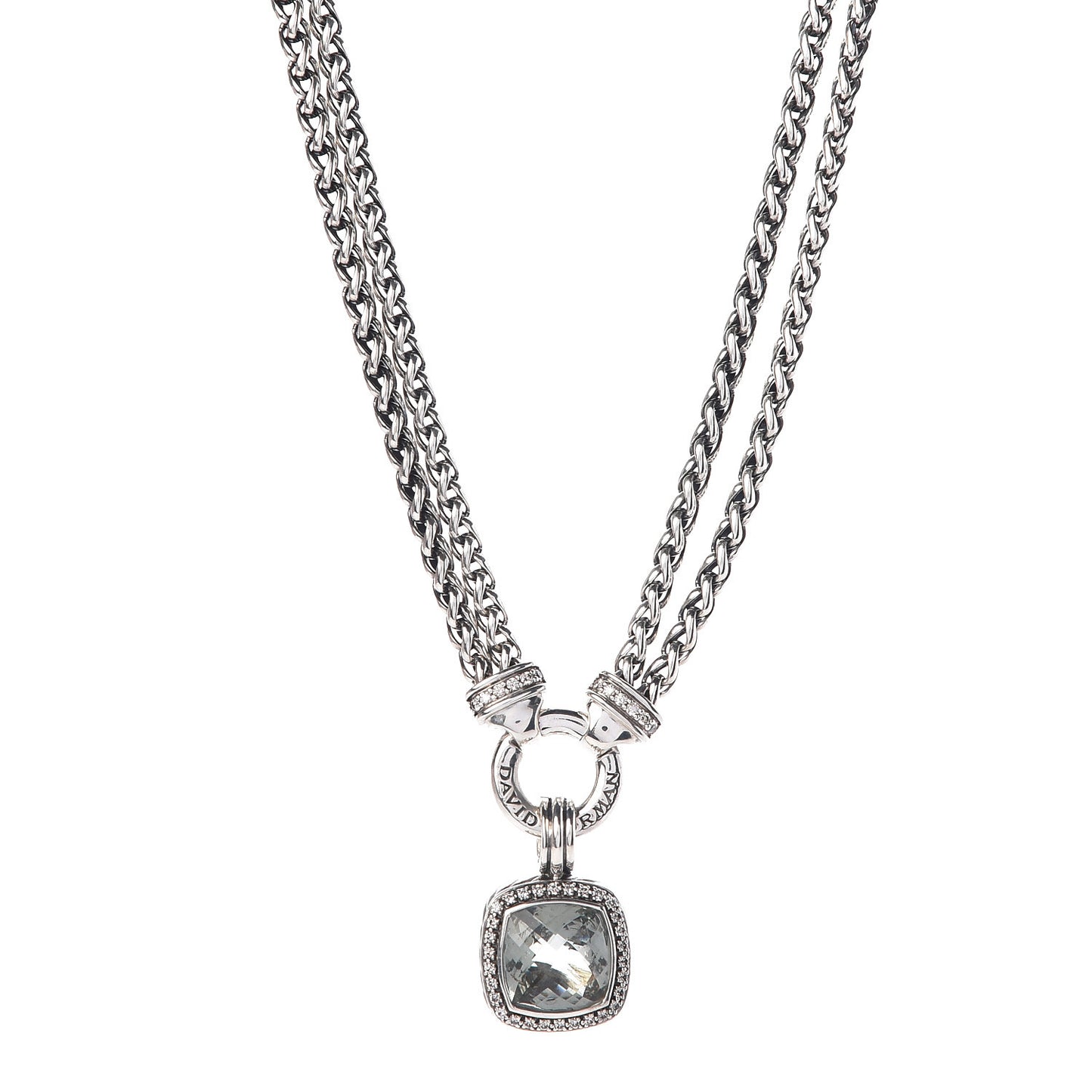 Sterling Silver Diamond Prasiolite 14mm Moonlight Ice Albion Wheat Chain Pendant Necklace