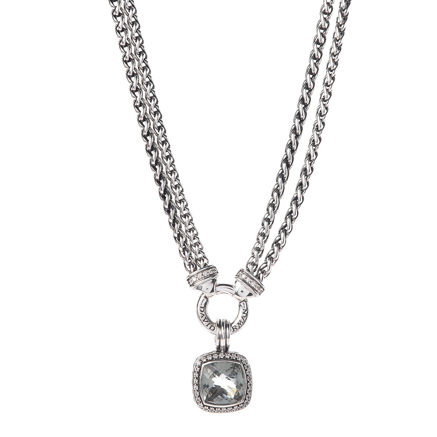 David Yurman Sterling Silver Diamond Prasiolite 14mm Moonlight Ice Albion Wheat Chain Pendant Necklace 1 of 5
