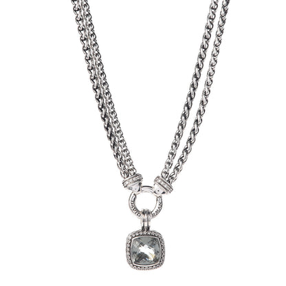 David Yurman Sterling Silver Diamond Prasiolite 14mm Moonlight Ice Albion Wheat Chain Pendant Necklace 1 of 5