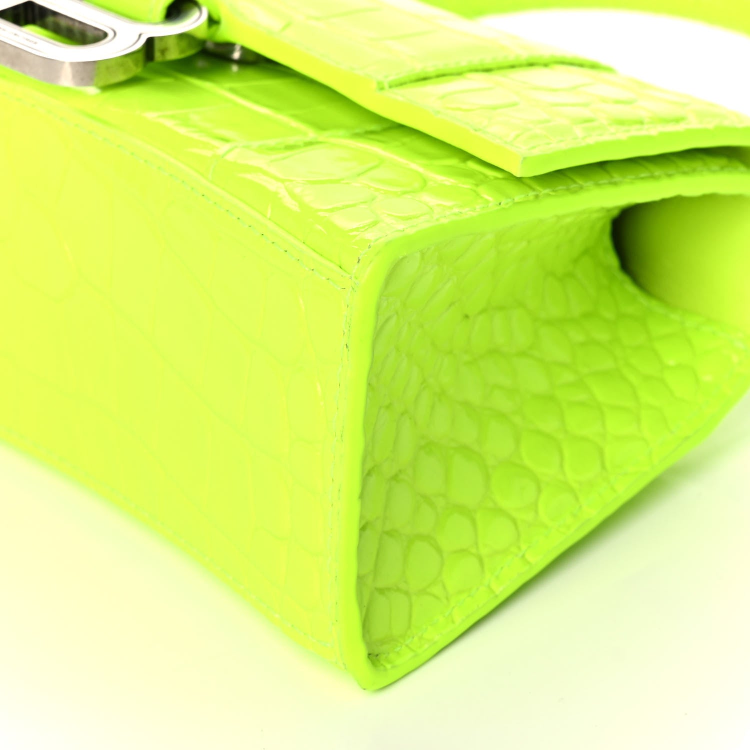 Balenciaga Shiny Calfskin Crocodile Embossed Hourglass Top Handle Bag XS Fluo Yellow 10 of 12