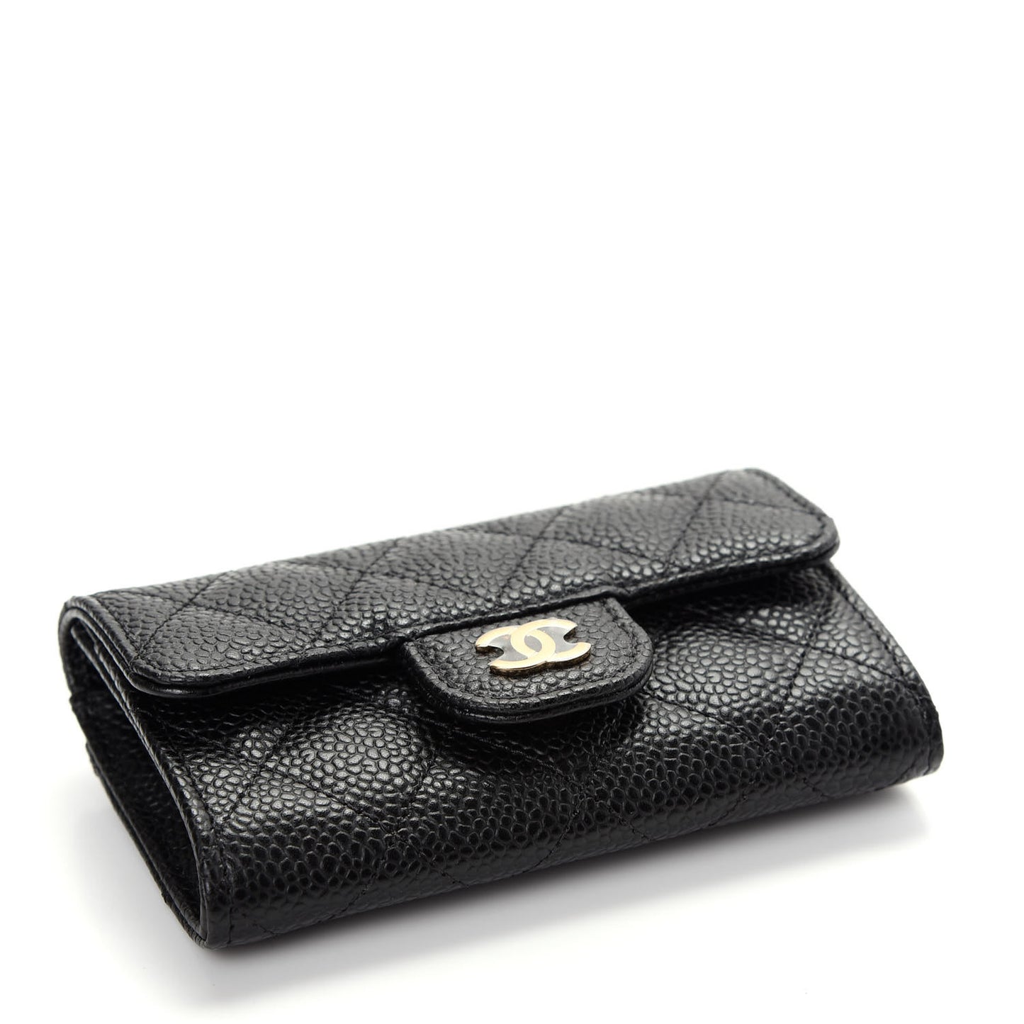 Caviar Quilted Flap Card Holder Wallet Black