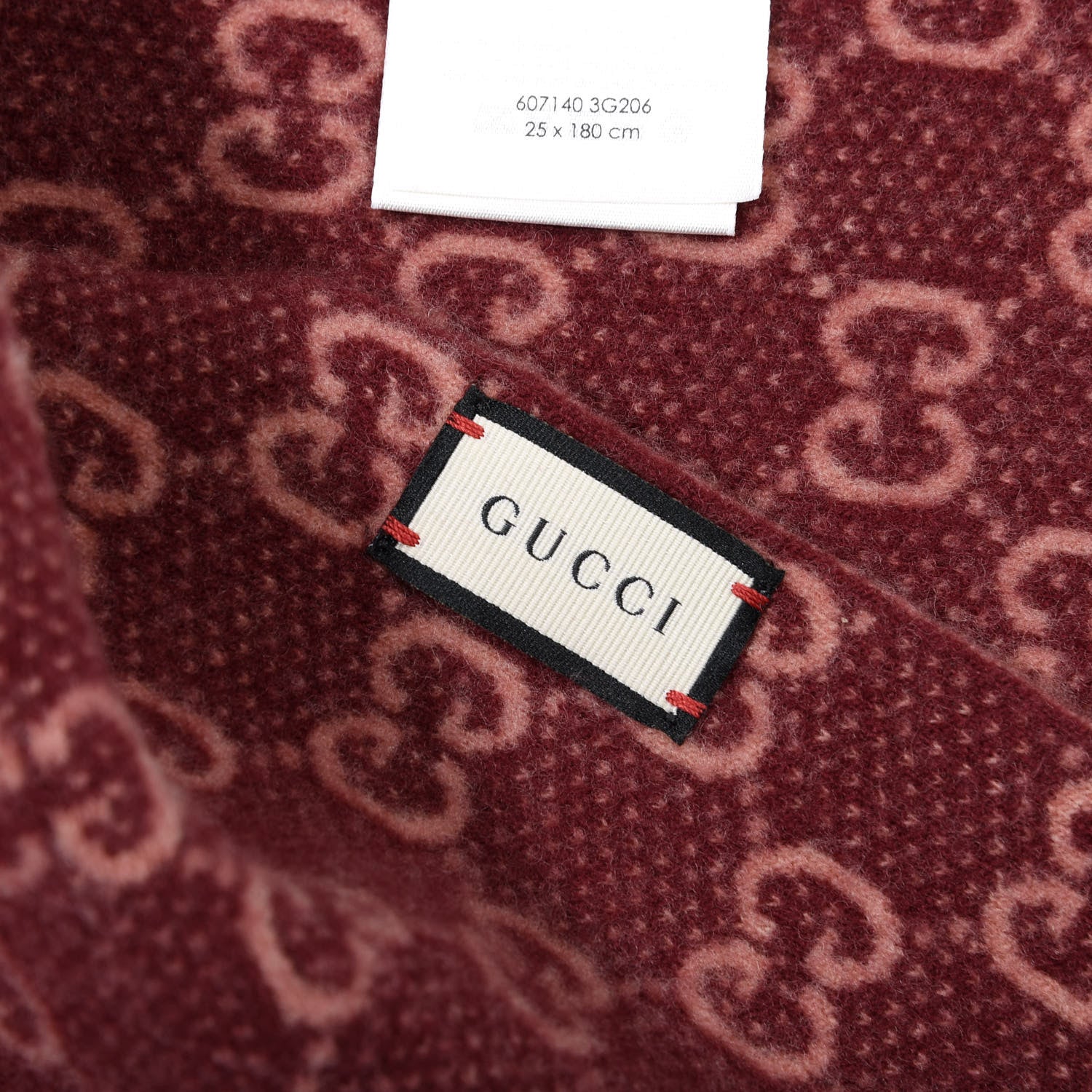 Gucci Wool Tricot GG Monogram Lady Longfog Scarf Roseate Bordeaux 3 of 4