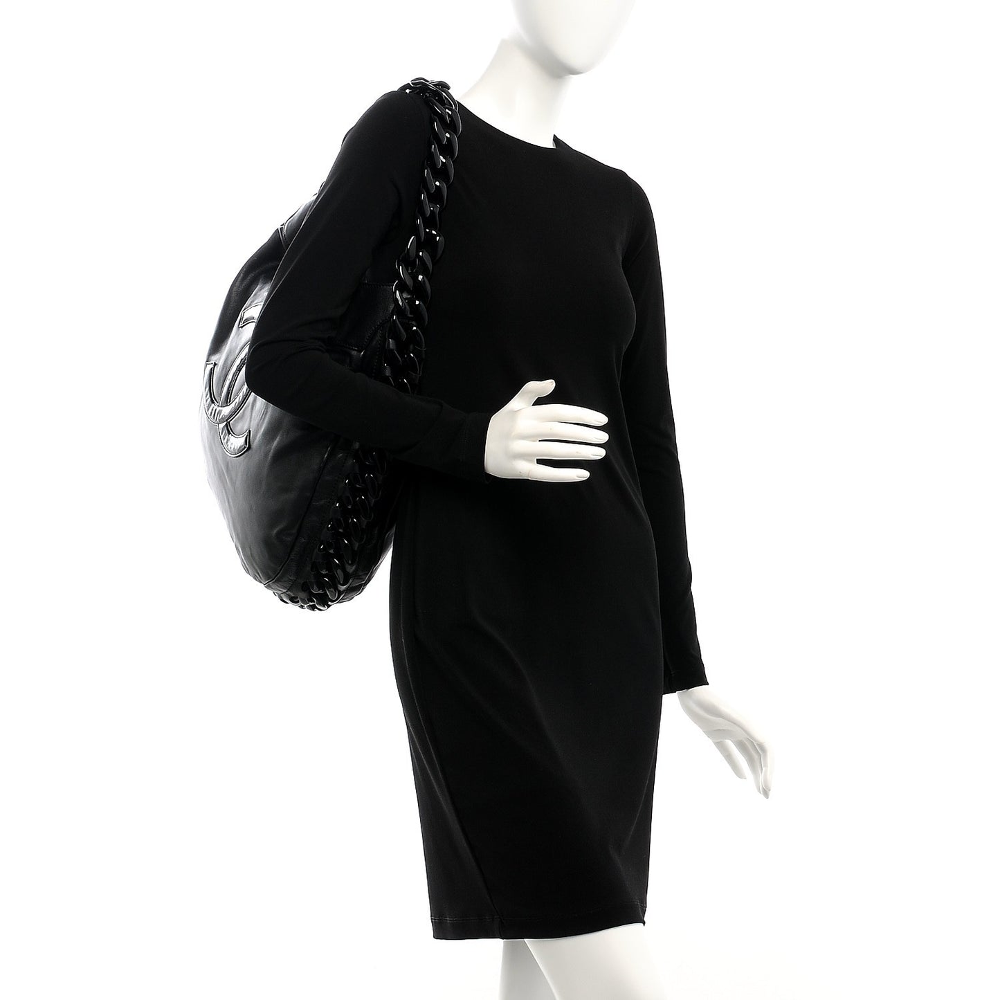 Calfskin Modern Chain Rhodoid Hobo Black