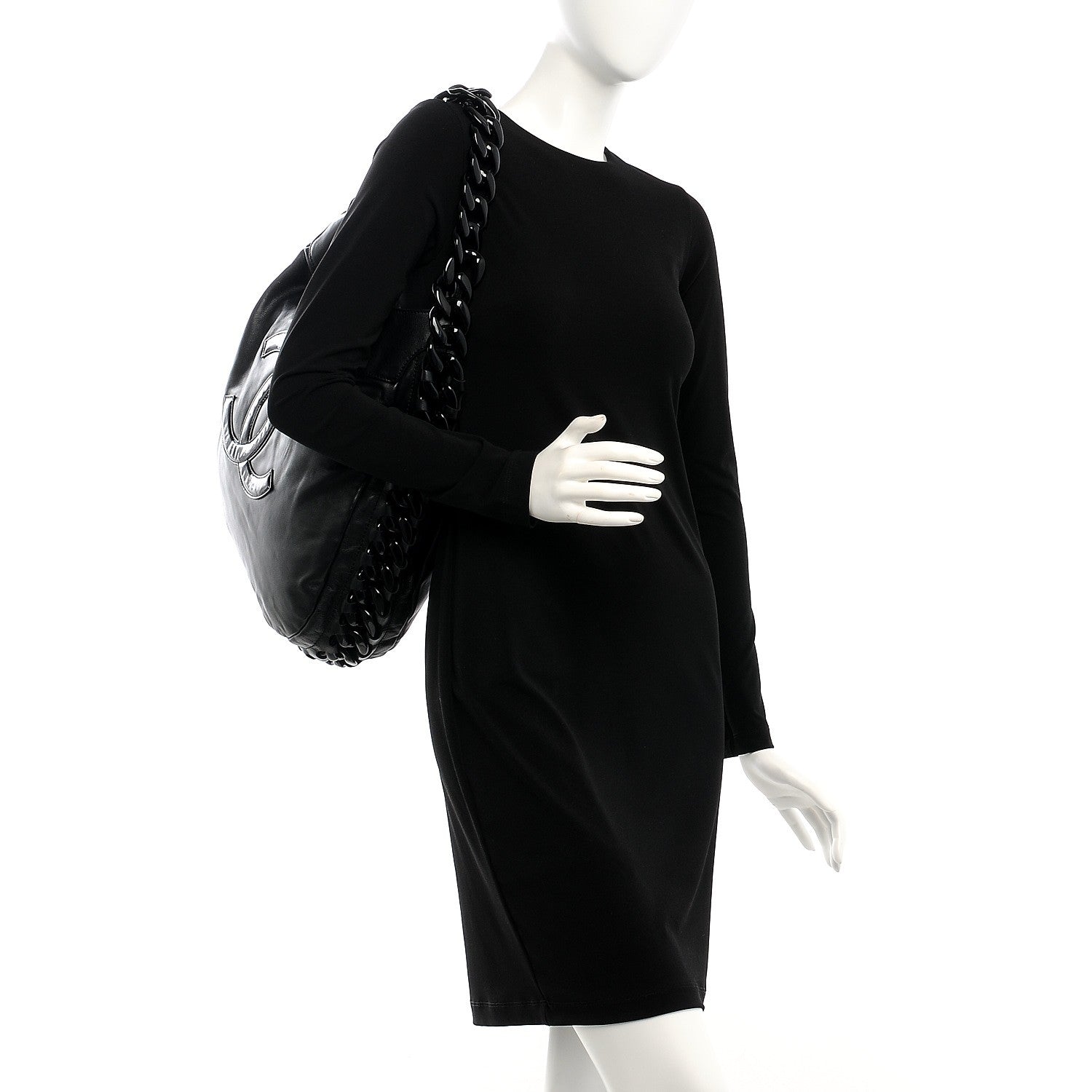 Chanel Calfskin Modern Chain Rhodoid Hobo Black 2 of 7