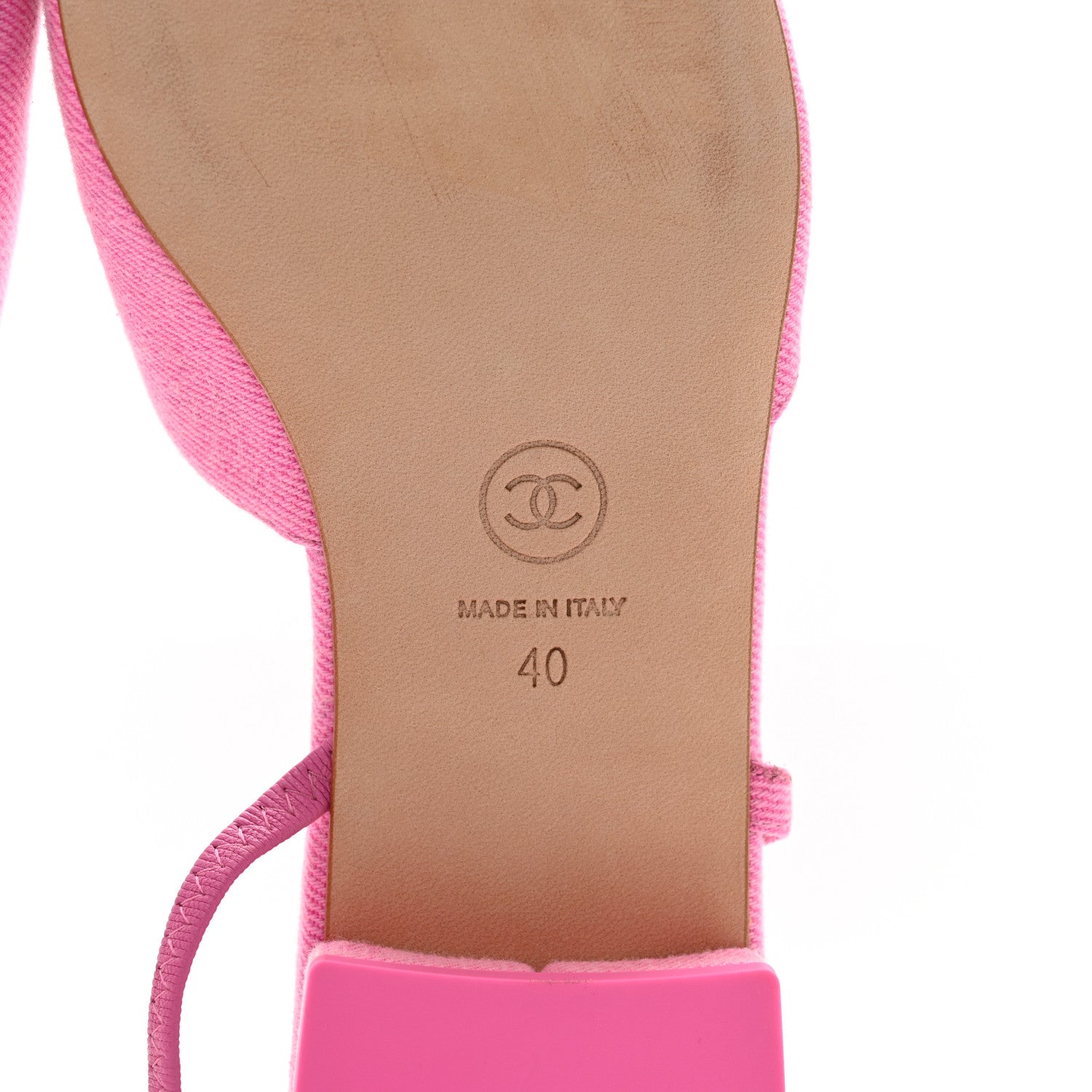 Chanel Denim Cap Toe CC Slingback Flat 40 Neon Pink 6 of 8