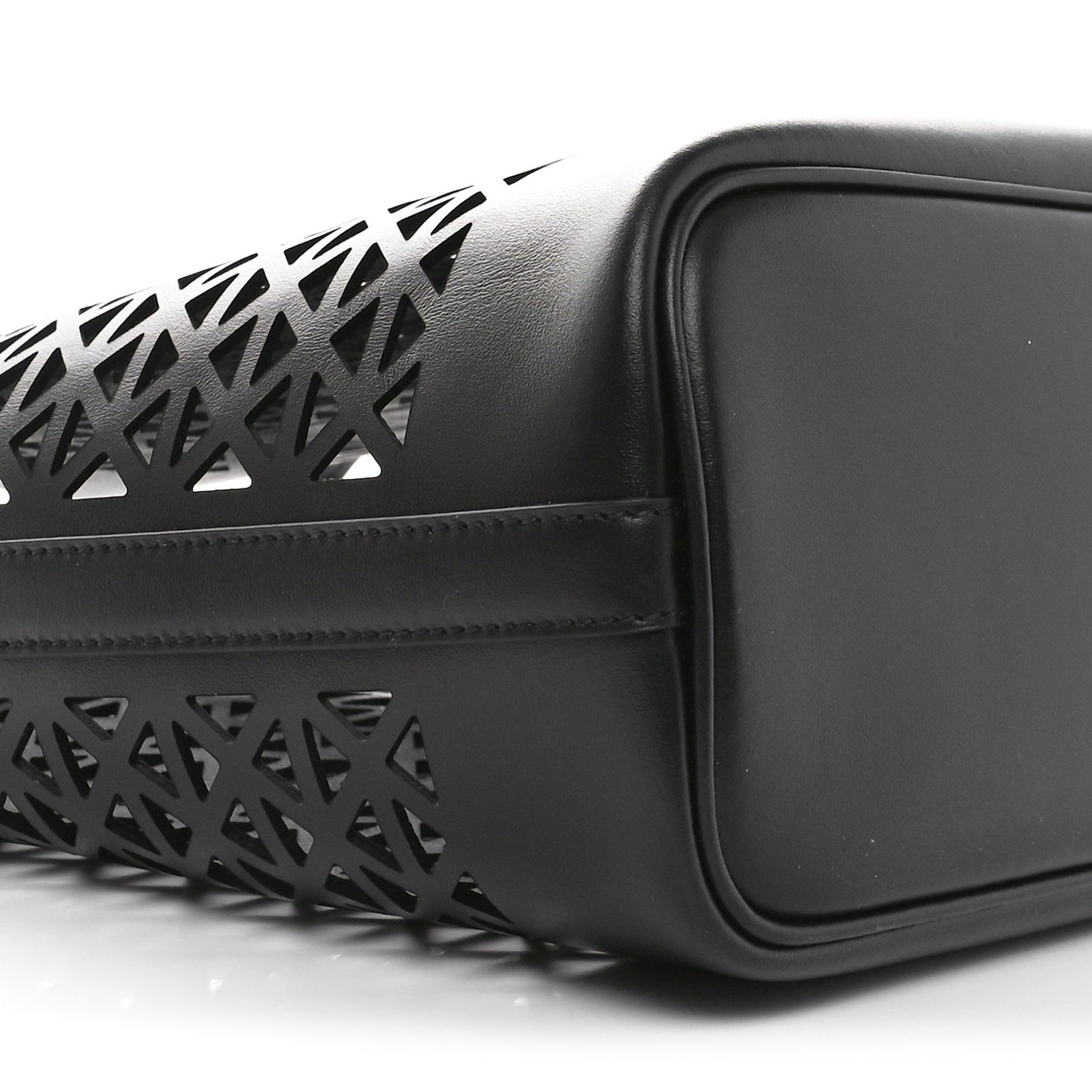 City Calfskin Perforated Triangle Tote Black