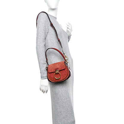 Chloe Suede Calfskin Quilted Embroidered Small Tess Saddle Bag Reddish Brown 2 of 12