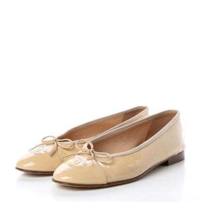Chanel Patent Calfskin Cap Toe CC Ballerina Flats 38.5 Beige 3 of 16