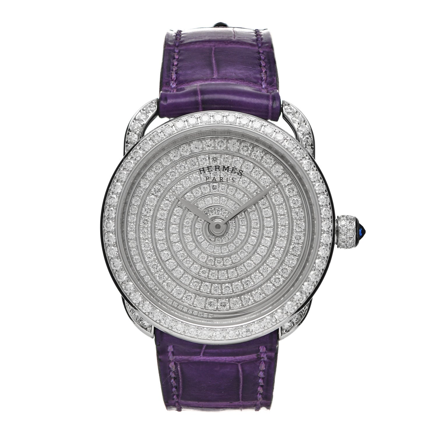 Hermes 18K White Gold Alligator Diamond 32mm Arceau Automatic Watch Amethyst 1 of 5