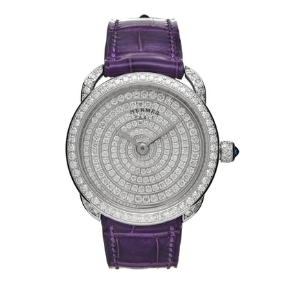 Hermes 18K White Gold Alligator Diamond 32mm Arceau Automatic Watch Amethyst 1 of 5