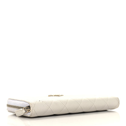 Chanel Caviar Quilted Perforated CC Zip Wallet White 4 of 13