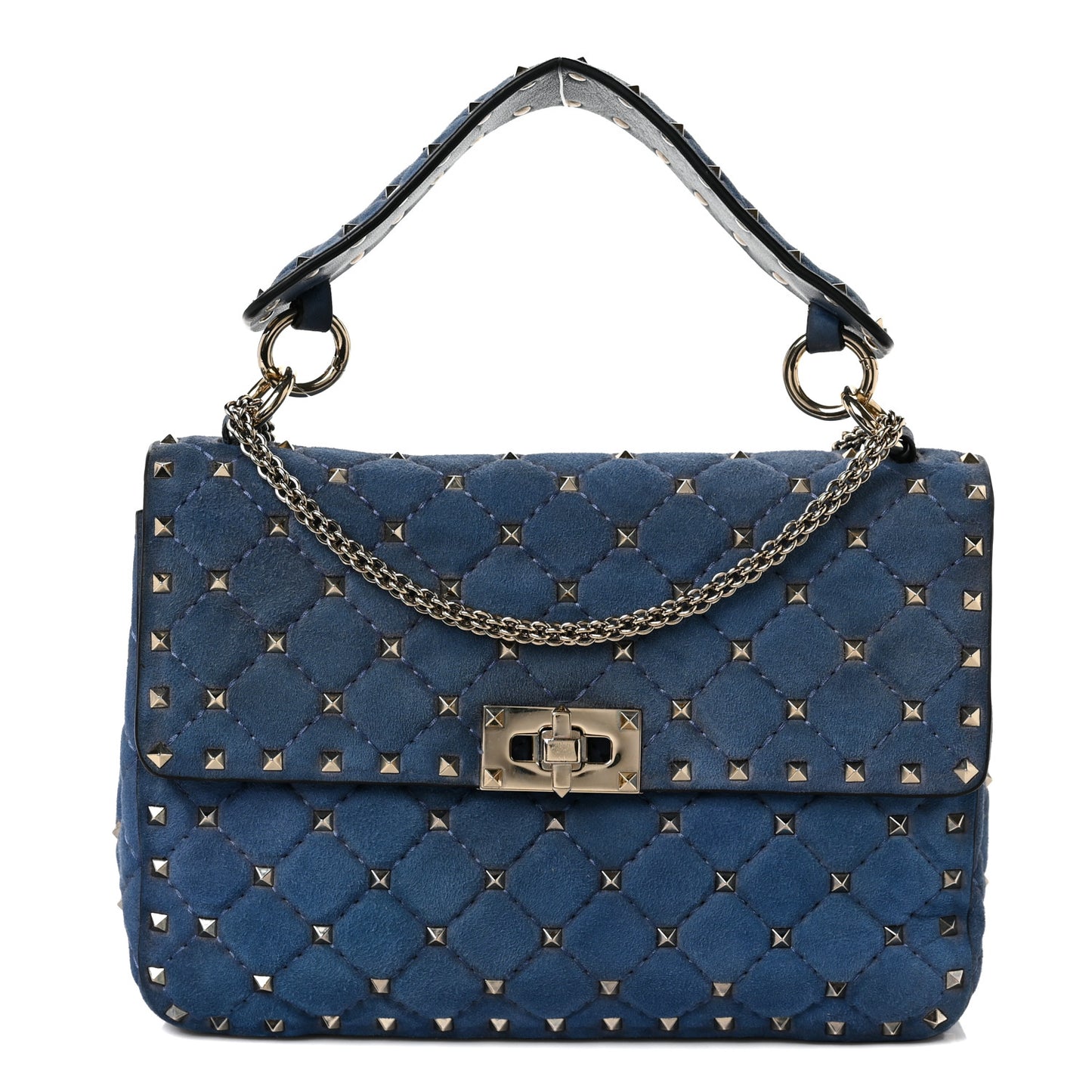 Suede Medium Rockstud Spike Shoulder Bag Blue