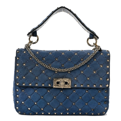 Valentino Garavani Suede Medium Rockstud Spike Shoulder Bag Blue 1 of 8
