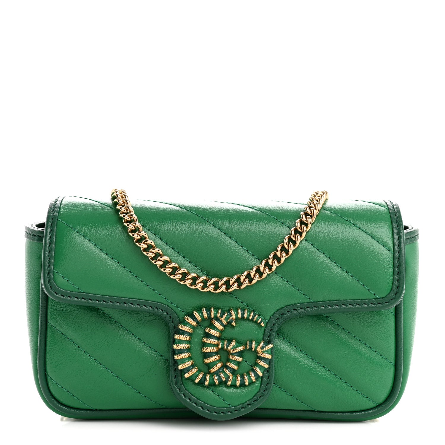 Gucci Azalea Calfskin Enamel Matelasse Diagonal Super Mini Torchon GG Marmont Shoulder Bag New Shamarock Emerald 1 of 10