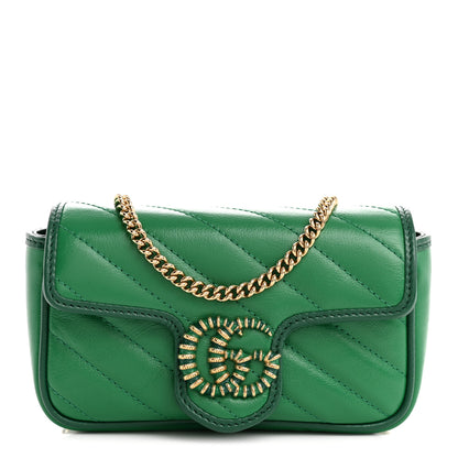 Gucci Azalea Calfskin Enamel Matelasse Diagonal Super Mini Torchon GG Marmont Shoulder Bag New Shamarock Emerald 1 of 10