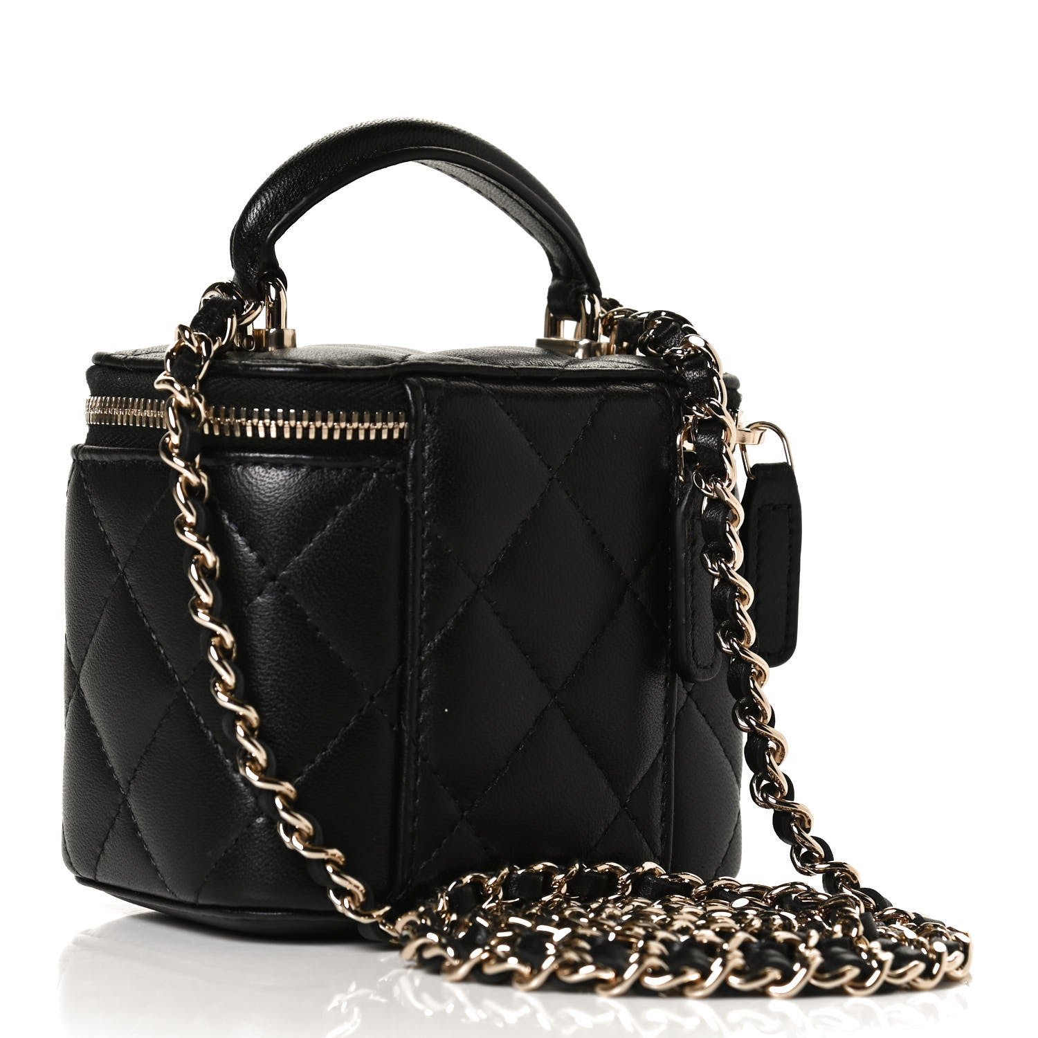 Chanel Lambskin Quilted Top Handle Mini Vanity Case With Chain Black 3 of 12