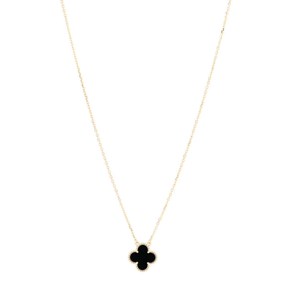 Van Cleef & Arpels 18K Yellow Gold Black Onyx Vintage Alhambra Pendant Necklace 1 of 6