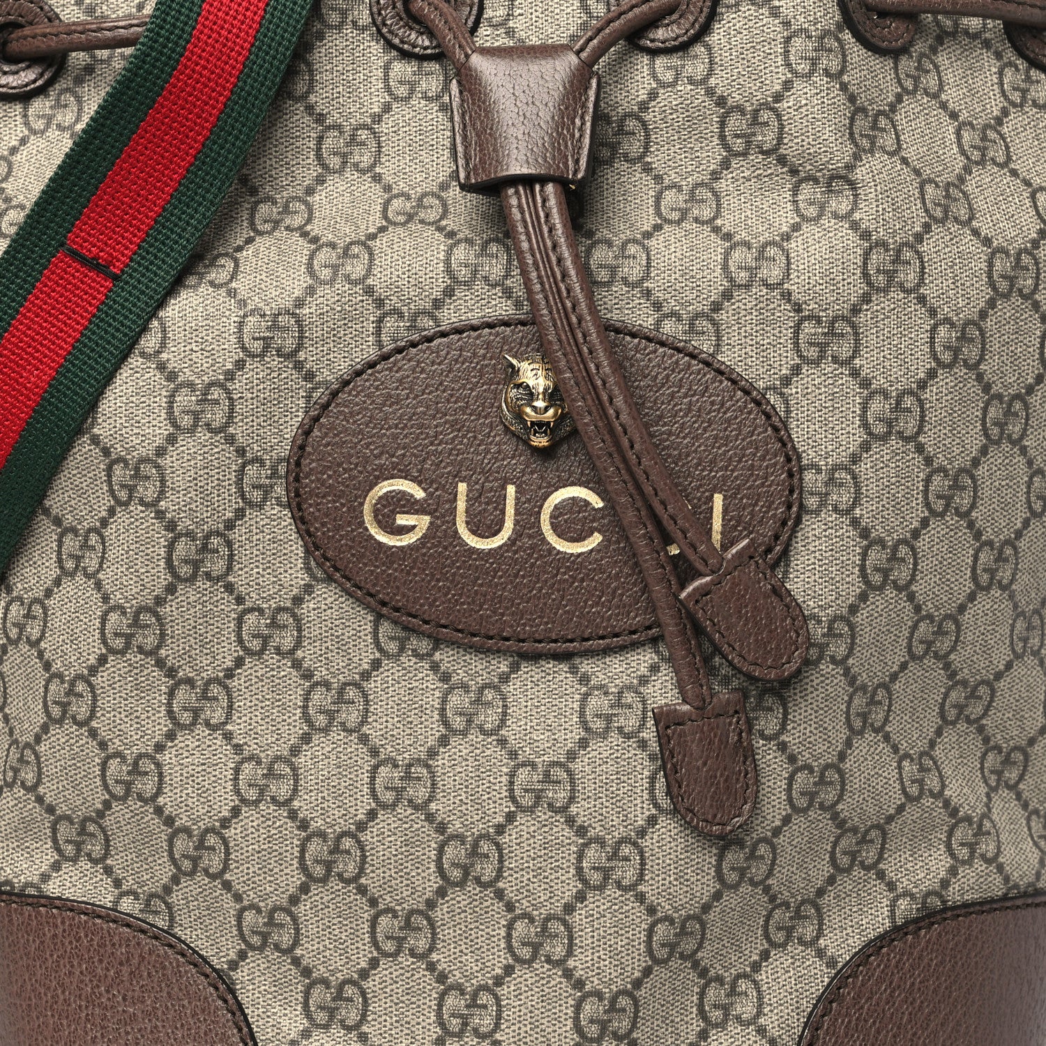 Gucci GG Supreme Monogram Neo Vintage Drawstring Bucket Backpack Beige New Acero Crop 8 of 13
