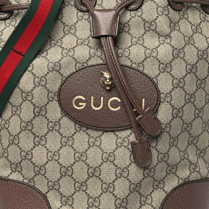 Gucci GG Supreme Monogram Neo Vintage Drawstring Bucket Backpack Beige New Acero Crop 8 of 13