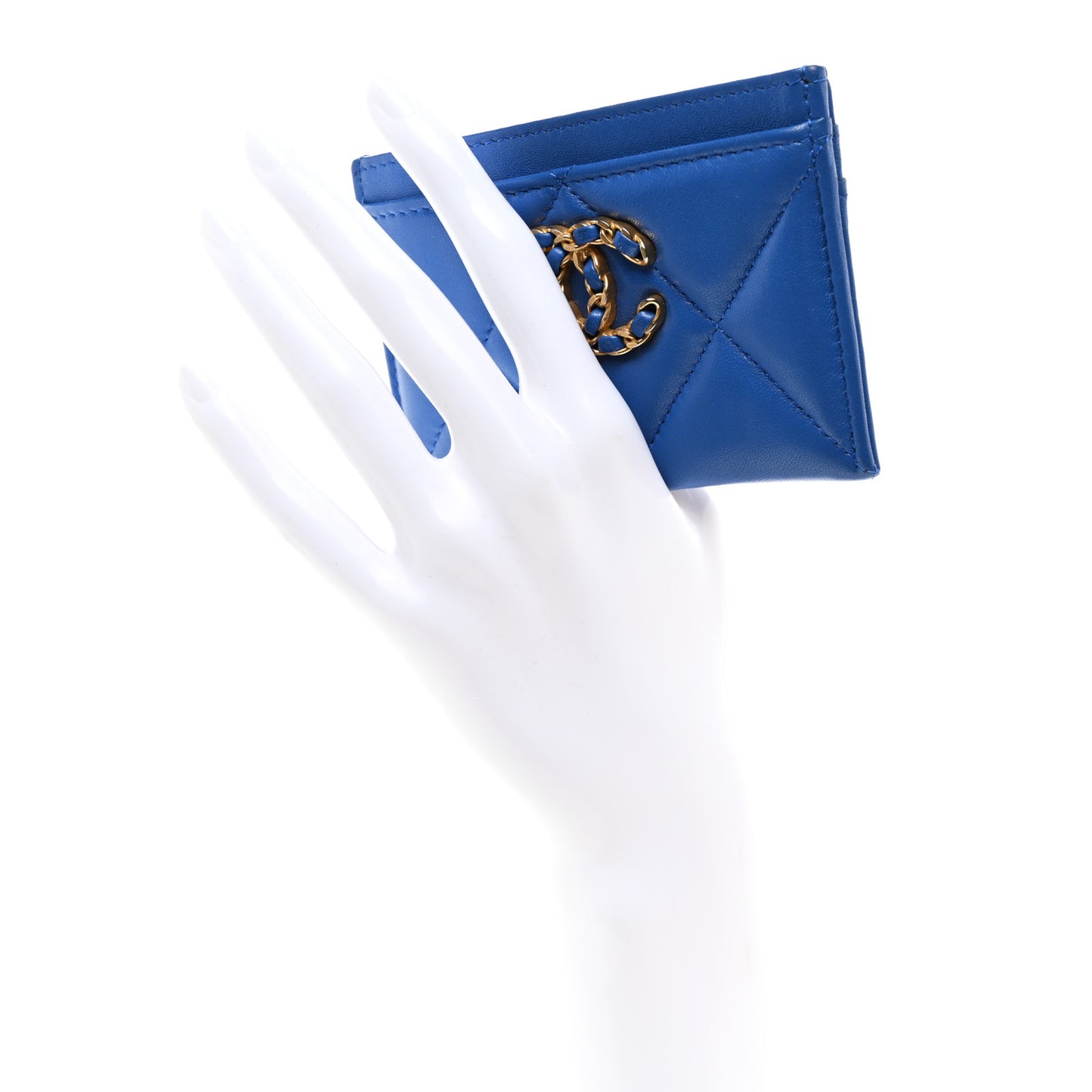 Lambskin Quilted Chanel 19 Card Holder Blue