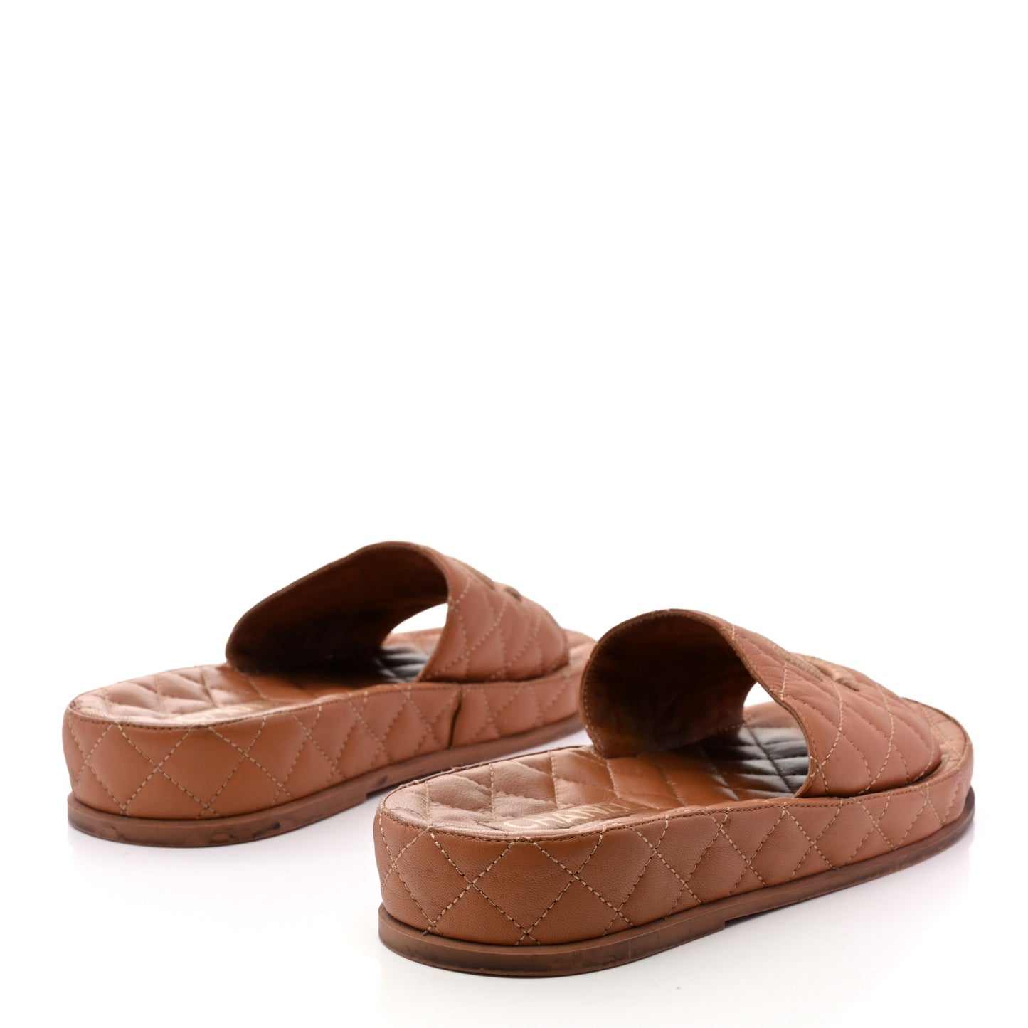 Lambskin Quilted CC Mules Sandals 38 Brown