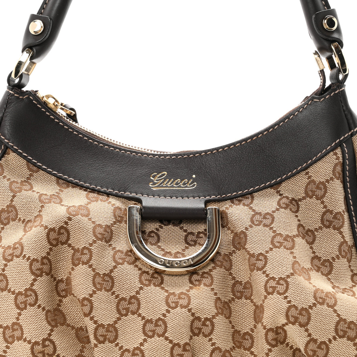 Gucci Monogram Medium D Gold Ring Hobo Dark Brown 8 of 11