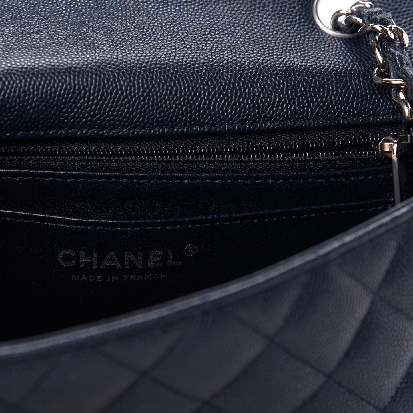Caviar Quilted Mini Rectangular Flap Navy